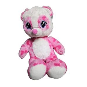 BAB Pink Bear Plush Stuffed Animal Build A Bear 17” Purple and Aqua Eyes 2016 EX